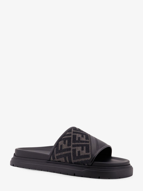 Low leather sandals with FF jacquard insert