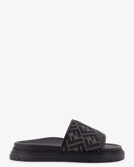 Low leather sandals with FF jacquard insert