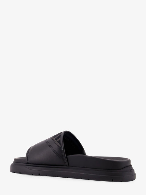 Low leather sandals with FF jacquard insert
