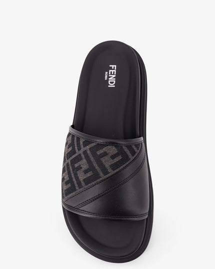 Low leather sandals with FF jacquard insert