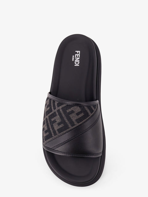 Low leather sandals with FF jacquard insert