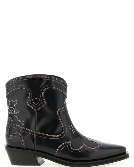 'Low Shaft Embroidered Western' ankle boots