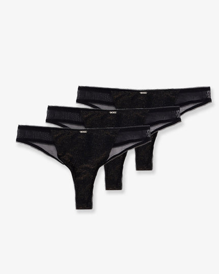 Lurex thong tripack with lace trim