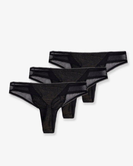 Lurex thong tripack with lace trim