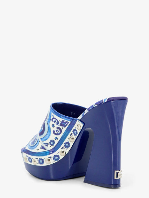 Maiolica print shiny leather sandals