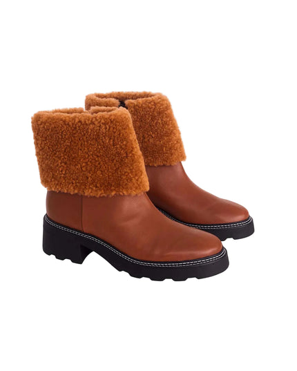 ANDIRA Damen Leder Ankle Boots | Brown | Shearling & Lug Sole