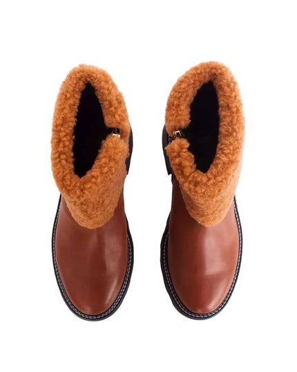 ANDIRA Damen Leder Ankle Boots | Brown | Shearling & Lug Sole