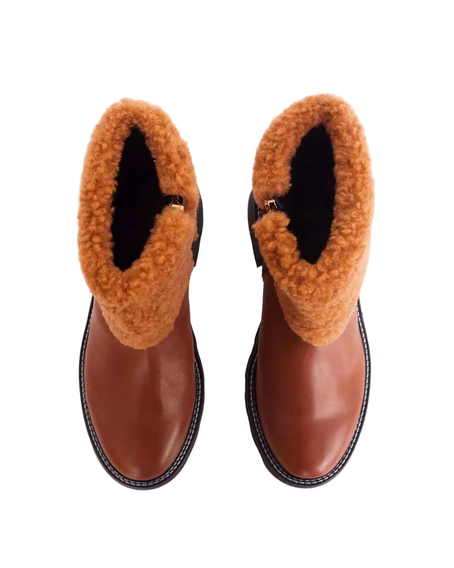 ANDIRA Damen Leder Ankle Boots | Brown | Shearling & Lug Sole
