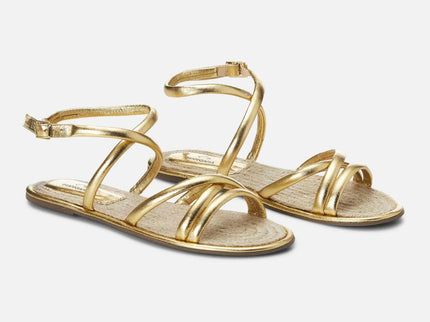 Angico Gold Leather Flat Sandals