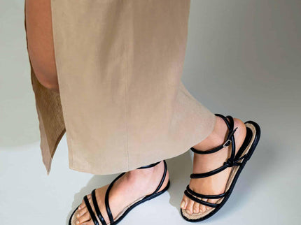 Angico Black Leather Strappy Flat (Copy)