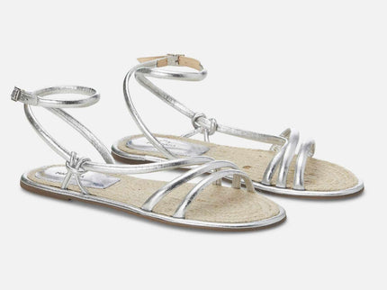 Angico Leder-Riemchensandale Silber – Flach
