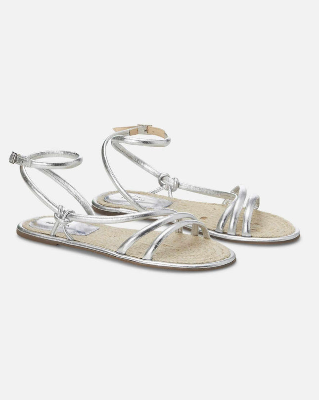 Angico Leder-Riemchensandale Silber – Flach