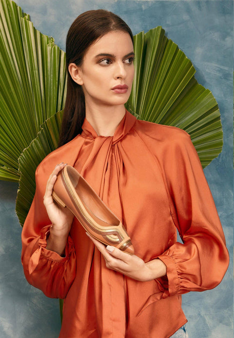 Begonia Karamell Leder-Ballerinas