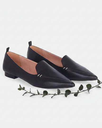 Black Leather Ballerinas Butia – Women’s Pointed-Toe Flat Shoes-1