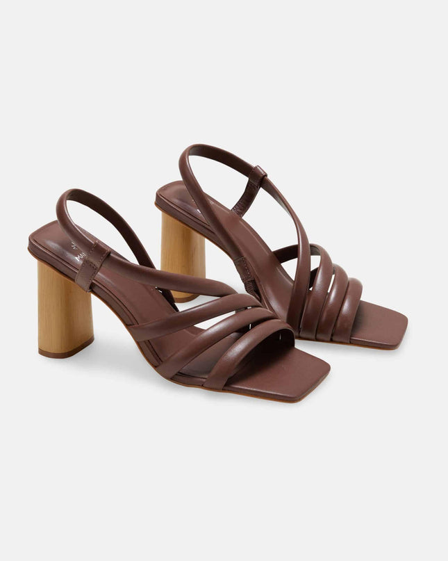 Cedro Chocolat Calf Leather Sandals – 8cm Cylindrical Block Heel