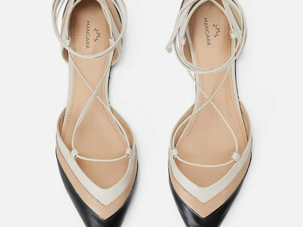Cereja Beige Leather Tie-Up Flat Sandals