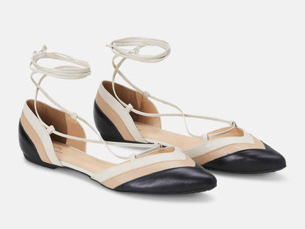 Cereja Beige Leather Tie-Up Flat Sandals