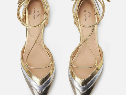 Cereja Gold Leather Tie-Up Flat Sandals
