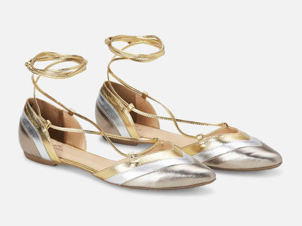 Cereja Gold Leather Tie-Up Flat Sandals