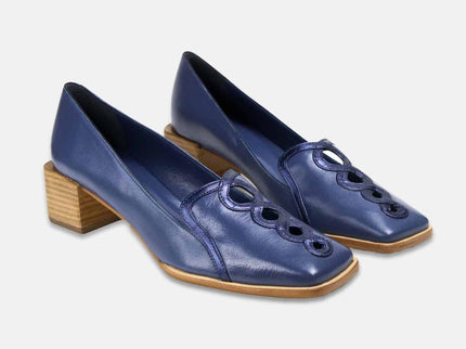 Cordía Blue Leather Loafers – 4cm Block Heel