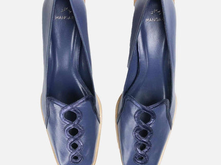 Cordía Blue Leather Loafers – 4cm Block Heel