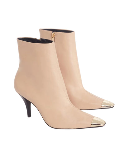 Inga Damen Leder Ankle Boots | Beige | 8.7cm Pointed-Toe | Mangará Atelier