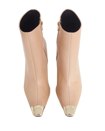 Inga Damen Leder Ankle Boots | Beige | 8.7cm Pointed-Toe | Mangará Atelier