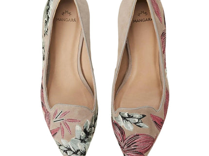 Ipê Suede Gray Pumps – 6cm Embroidered Kitten Heel