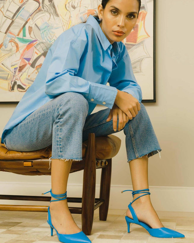 Jaborandi Leder-Slingback Blau