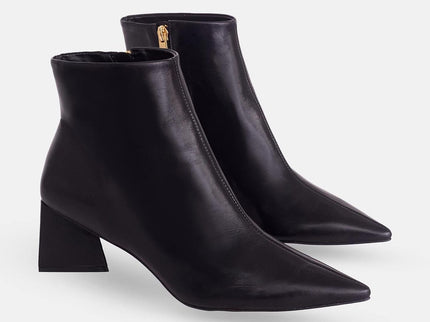 Black Sheepskin Leather Ankle Boots Mabea – Women’s Pointed-Toe Block Heel-1