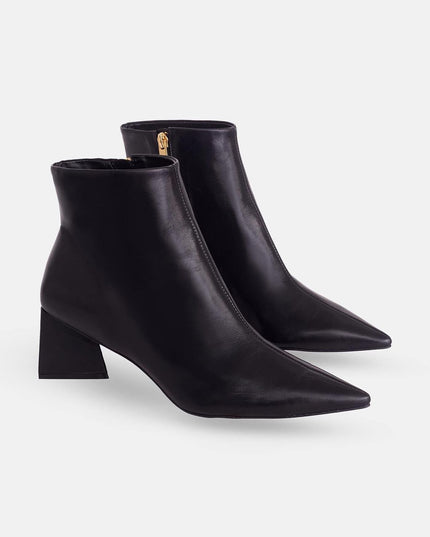 Black Sheepskin Leather Ankle Boots Mabea – Women’s Pointed-Toe Block Heel-1