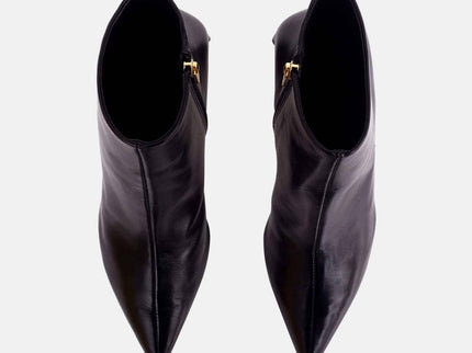 Black Sheepskin Leather Ankle Boots Mabea – Women’s Pointed-Toe Block Heel-2