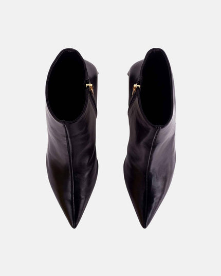 Black Sheepskin Leather Ankle Boots Mabea – Women’s Pointed-Toe Block Heel-2