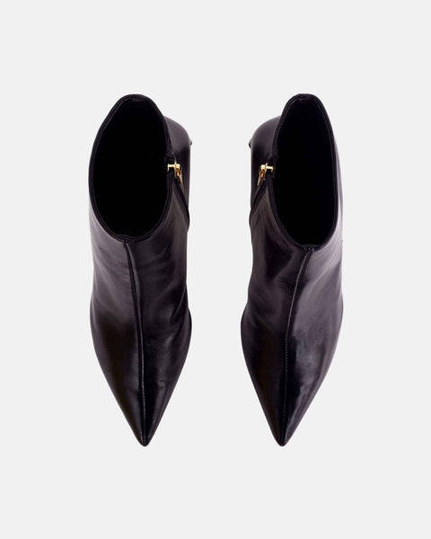 Black Sheepskin Leather Ankle Boots Mabea – Women’s Pointed-Toe Block Heel-2