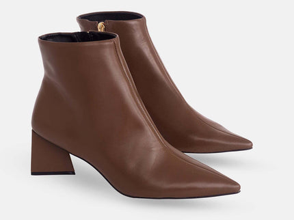 Mabea Brown Sheepskin Ankle Boots – 6.4cm Pointed Block Heel