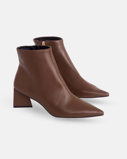 Mabea Brown Sheepskin Ankle Boots – 6.4cm Pointed Block Heel