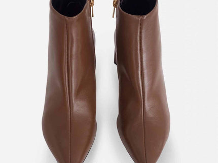 Mabea Brown Sheepskin Ankle Boots – 6.4cm Pointed Block Heel