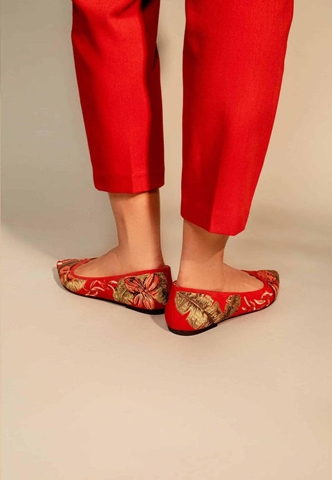 Red Suede Embroidered Ballerinas – Elegant Women’s Flat Shoes-3