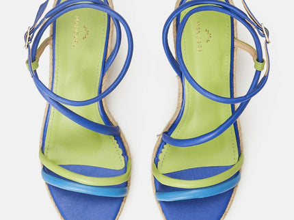 Romã Leder-Espadrille Blau mit Jute-Keilabsatz