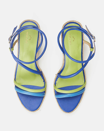 Romã Leder-Espadrille Blau mit Jute-Keilabsatz