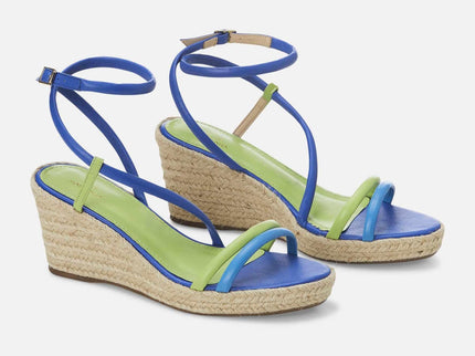 Romã Leder-Espadrille Blau mit Jute-Keilabsatz