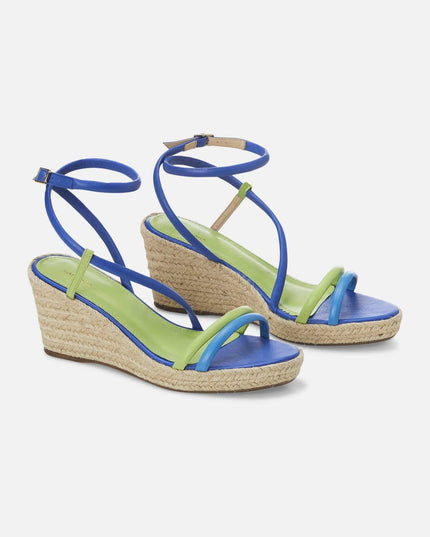 Romã Leder-Espadrille Blau mit Jute-Keilabsatz