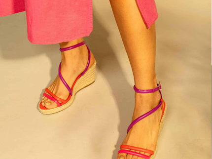 Romã Leder-Espadrille Rosa mit Jute-Keilabsatz