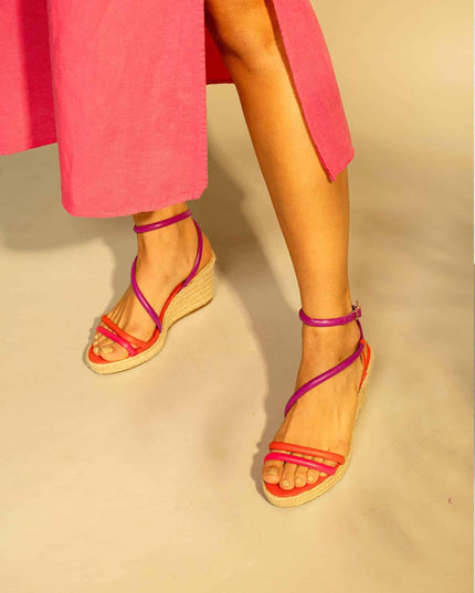Romã Leder-Espadrille Rosa mit Jute-Keilabsatz