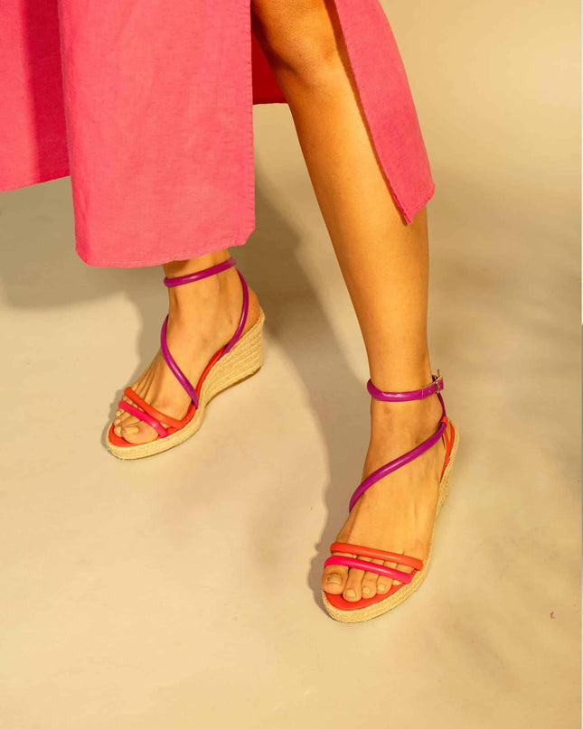Romã Leder-Espadrille Rosa mit Jute-Keilabsatz