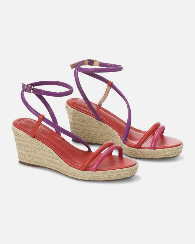 Romã Leder-Espadrille Rosa mit Jute-Keilabsatz