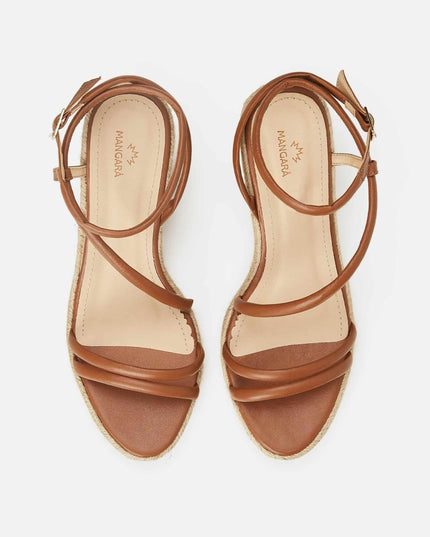 Romã Leder-Espadrille Braun mit Jute-Keilabsatz