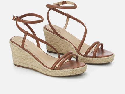 Romã Leder-Espadrille Braun mit Jute-Keilabsatz
