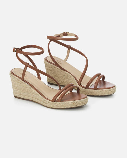 Romã Leder-Espadrille Braun mit Jute-Keilabsatz