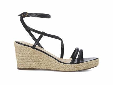 Romã Leder-Espadrille Schwarz mit Jute-Keilabsatz